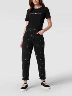 Tommy Jeans Ultra High Rise Jeans Im Mom Fit Mit Label-Patches - Schwarz