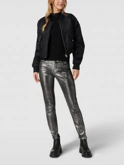 MAC Slim Fit Jeans In Metallic-Optik Modell 'Rich' - Silber